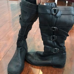 Black Leather Buckled Riding Boots